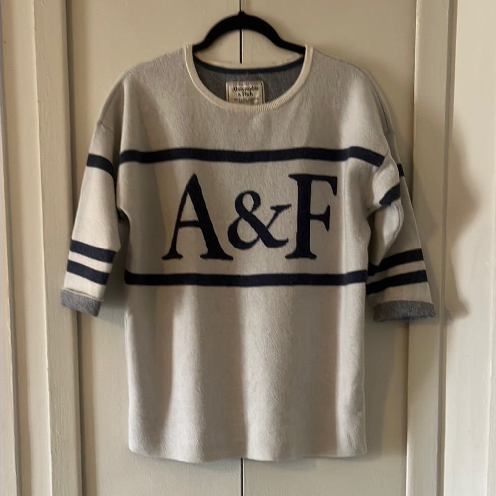 A&F Cream and Navy Striped Sweater